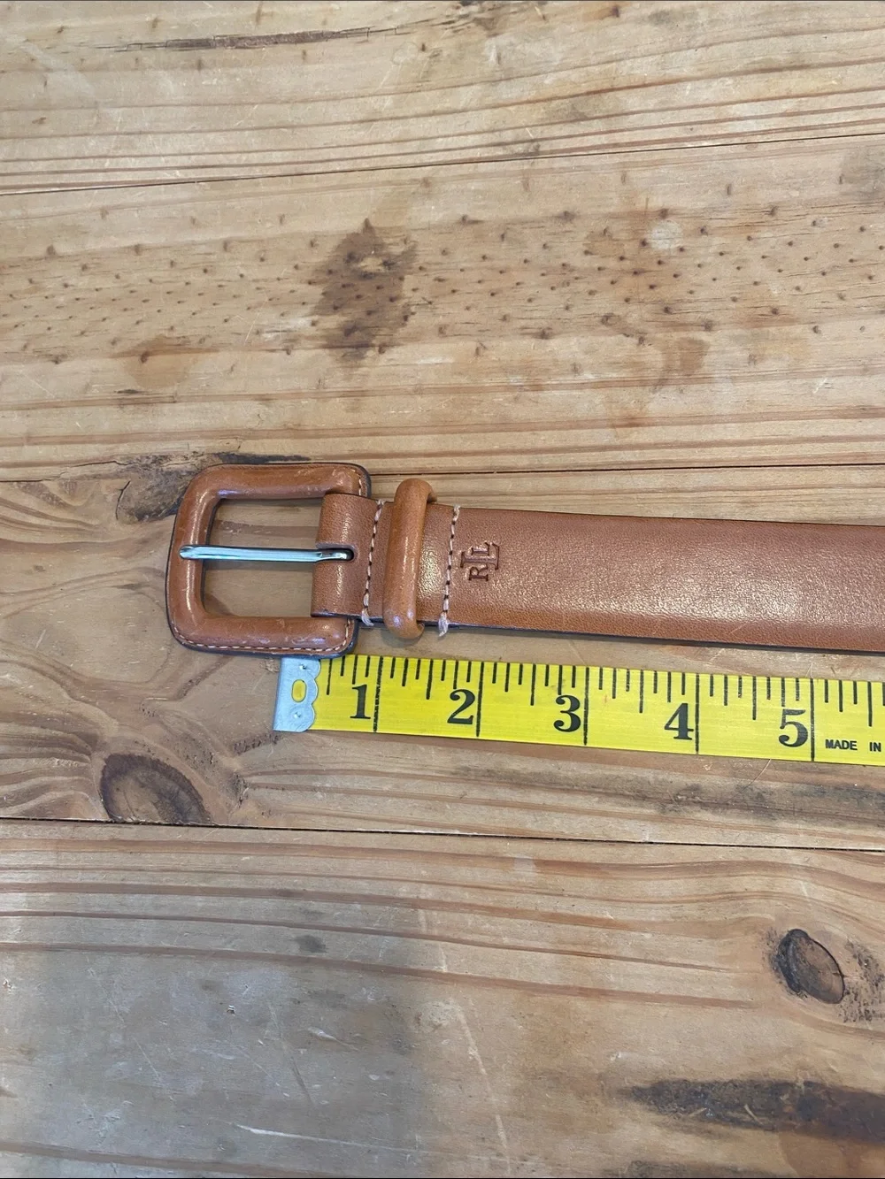 Lauren Ralph Lauren Caramel Leather Belt with Square Buckle